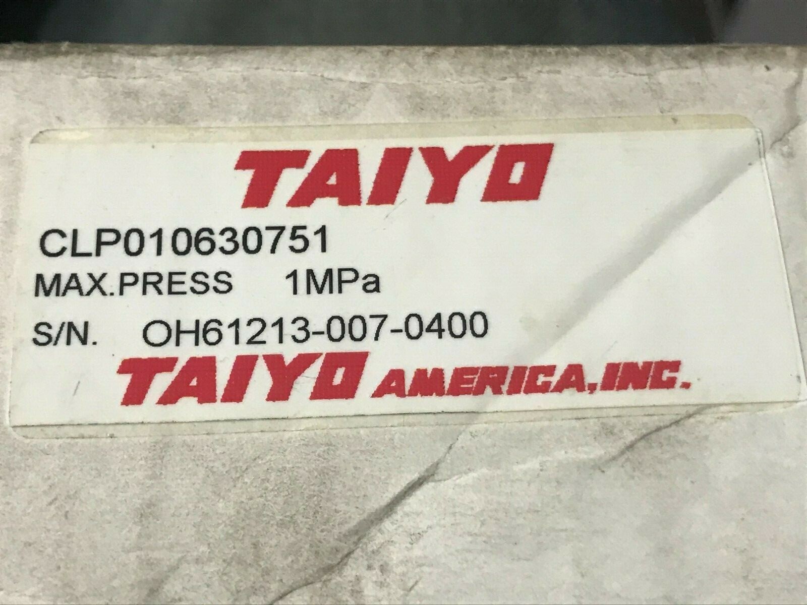TAIYO, CLP010630751  PNEUMATIC CLAMP UNIT Max Pressure 1MPa