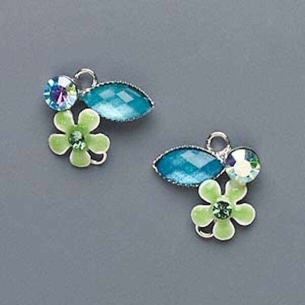 2 Imitation Rhodium Silver Flower & Leaves  15x14mm  Connectors *