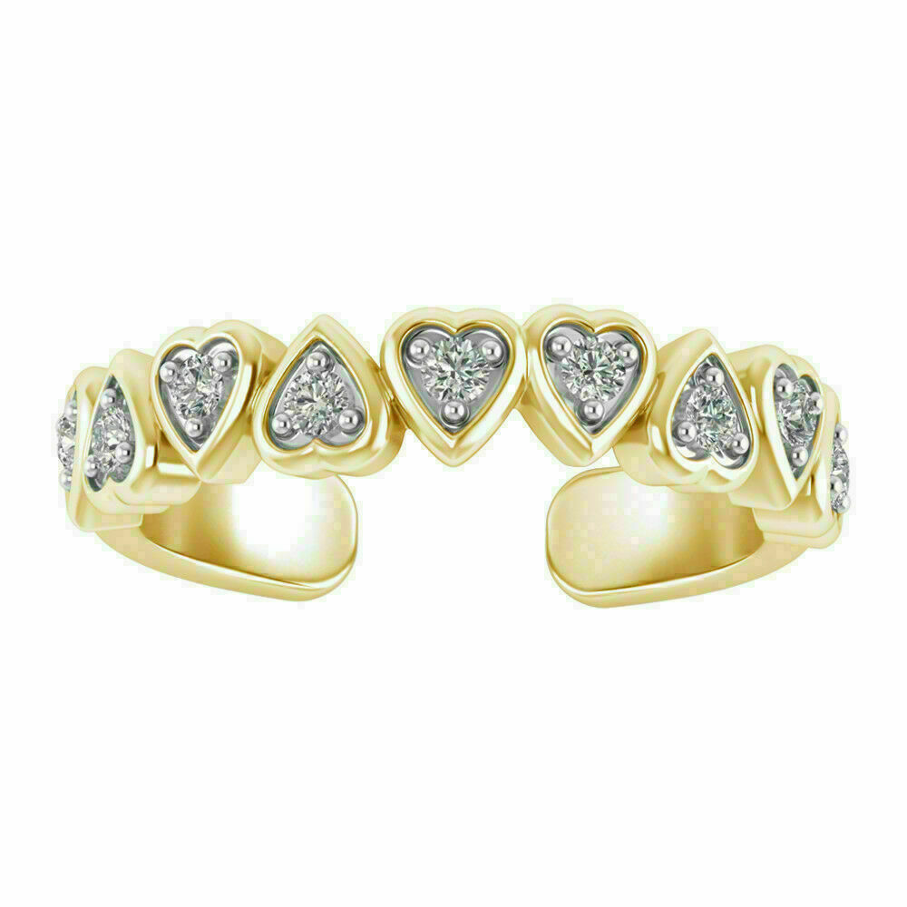 Yellow Plated Silver Round Simulated Diamond Adjustable Toe Ring Foot Jewelry