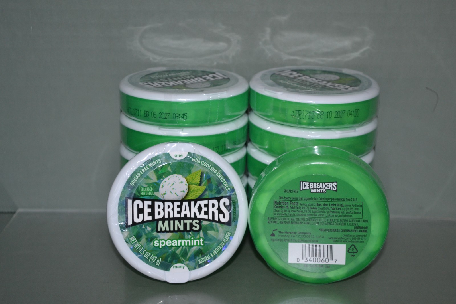(12) Ice Breakers Spearmint Sugar Free Mints, 1.5 oz Each, BB 08/2027+