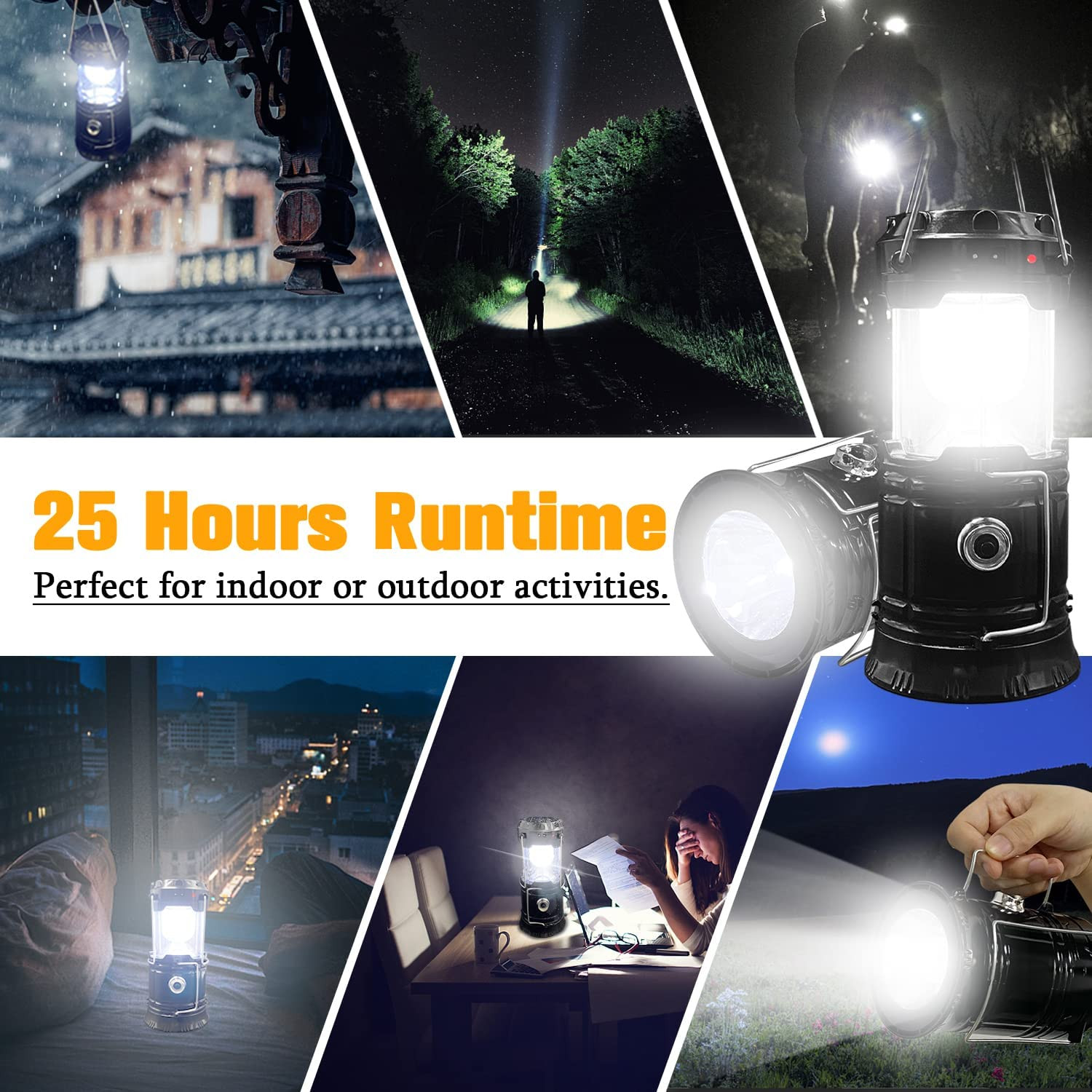 2-Pack Collapsible Camping Lantern Solar USB Rechargeable Portable Lightweight