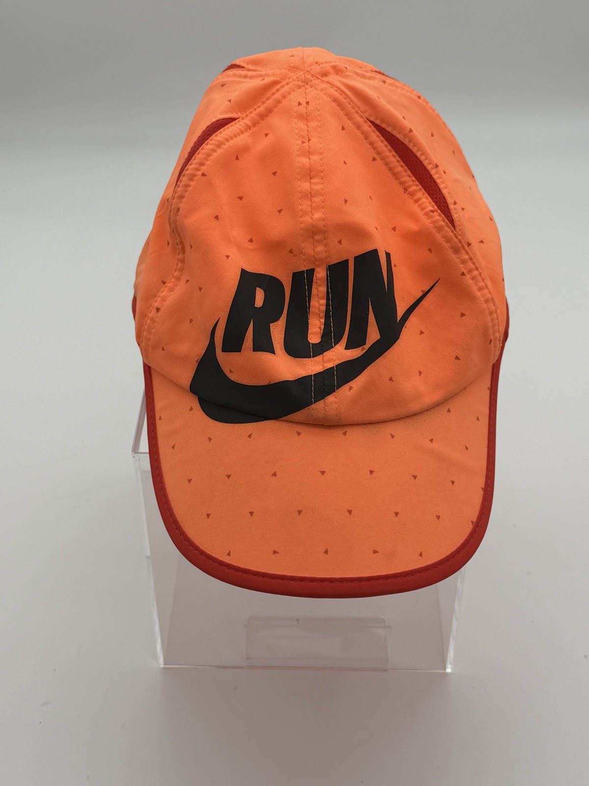 Nike Featherlight RUN Dri-Fit Hat Orange Triangle Pattern Adjustable Running Cap