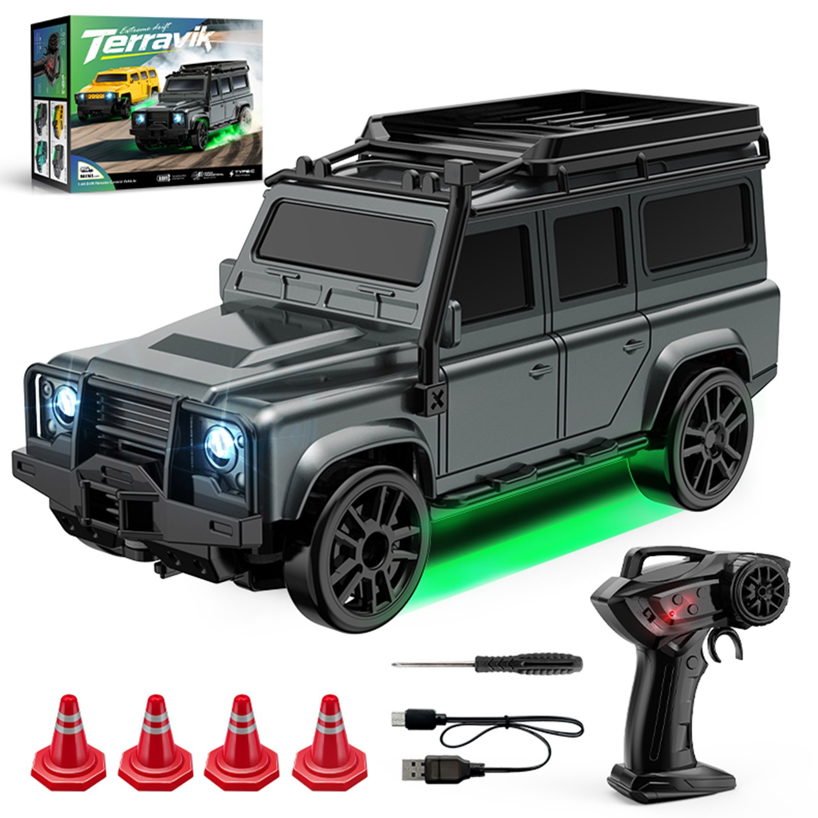RC Drift Car KF20 Mini Desktop 1:64 Racing Car 4WD 2.4G Remote Controller Toys