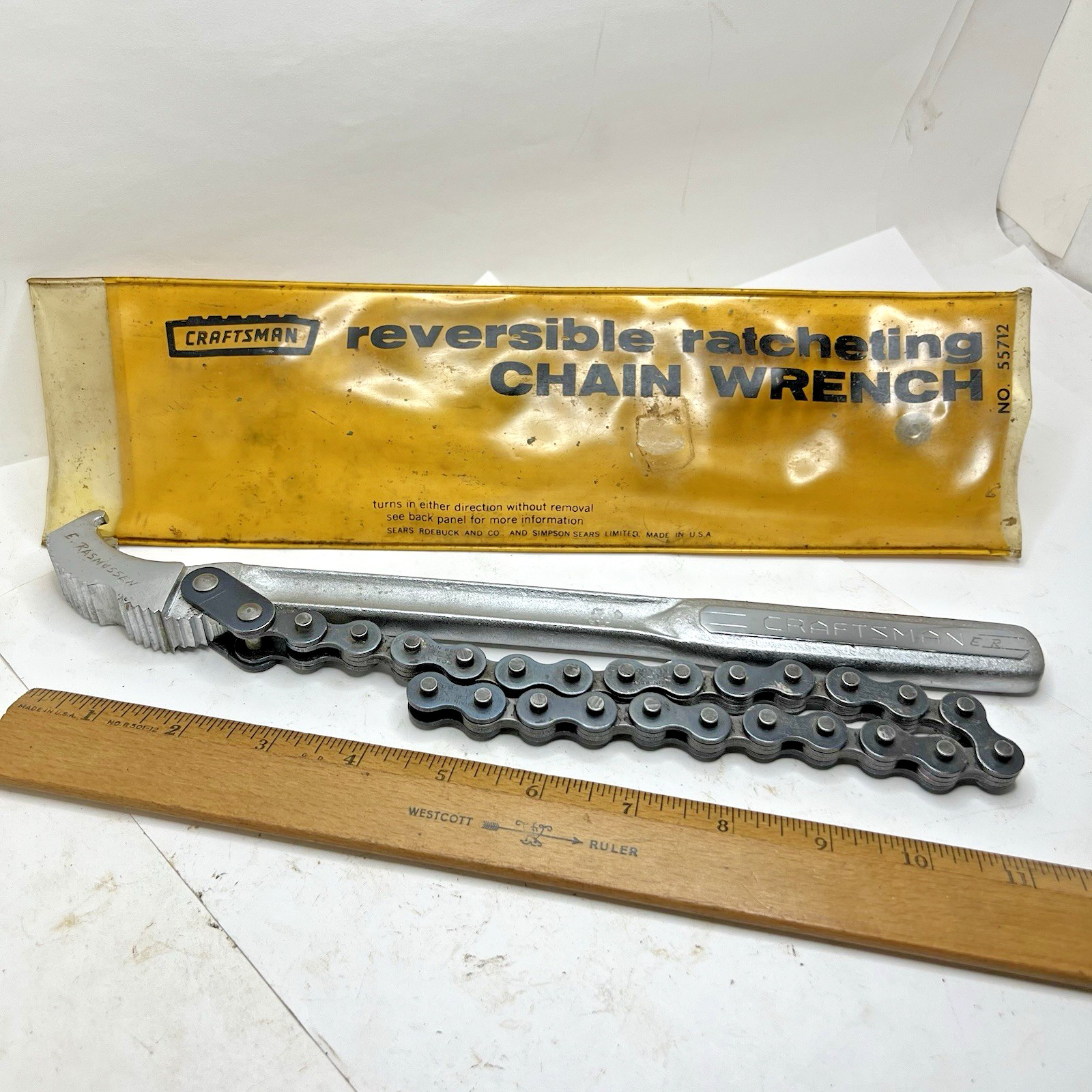 Vintage Craftsman USA =v= No 55712 Reversible Ratcheting Chain Strap Pipe Wrench