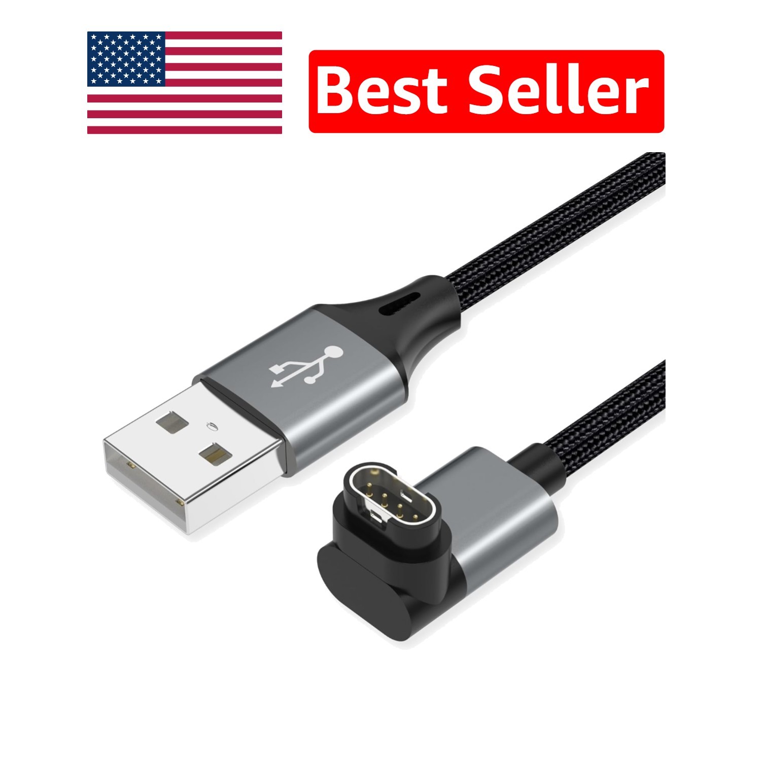 3.3ft L-Shape Charger Cables for Garmin Fenix, Forerunner - 2 Pack, Dark Gray