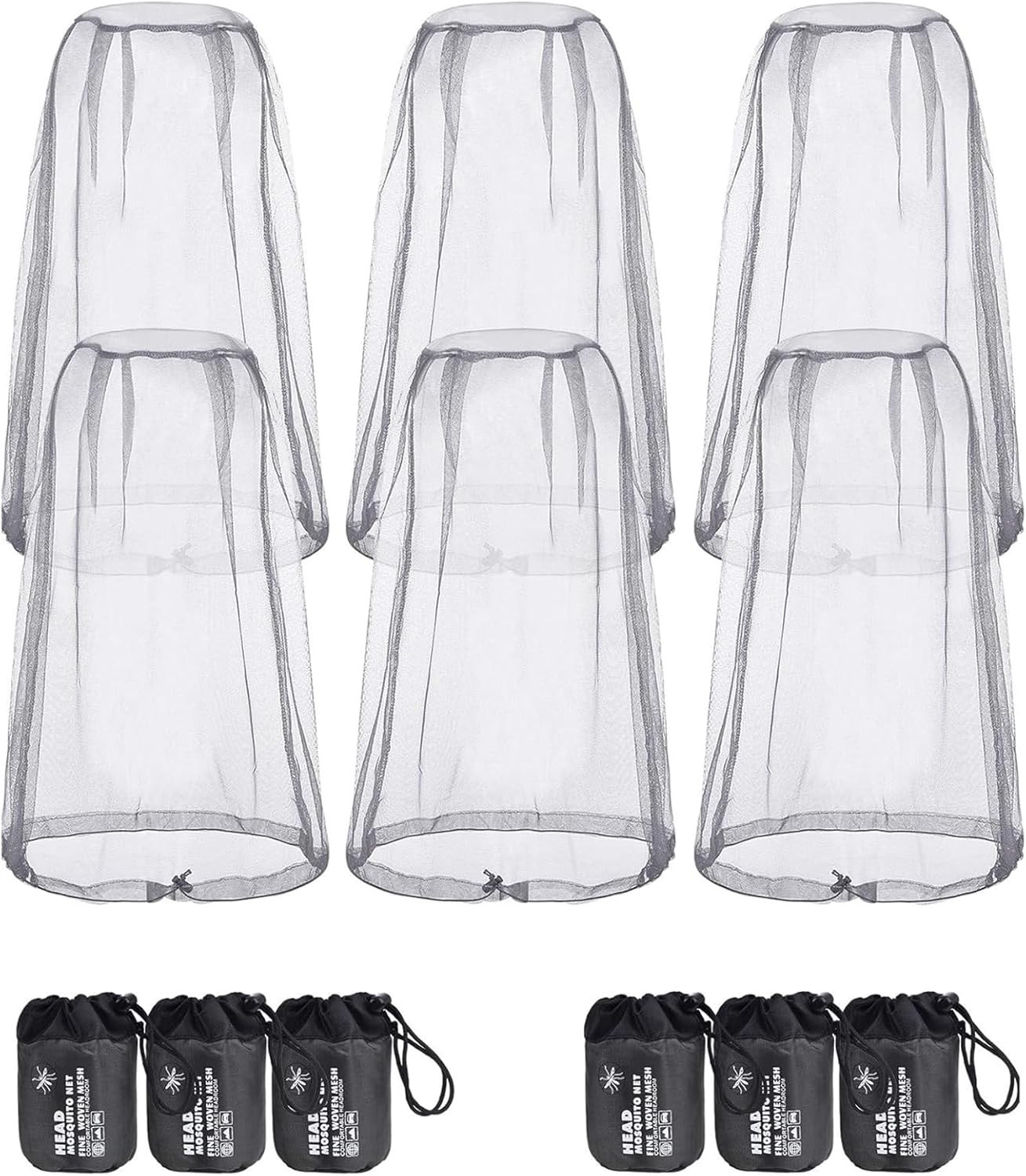 6 Pack Mosquito Head Net Mesh for Hiking & Outdoors Bug Face Netting over Hat Fi