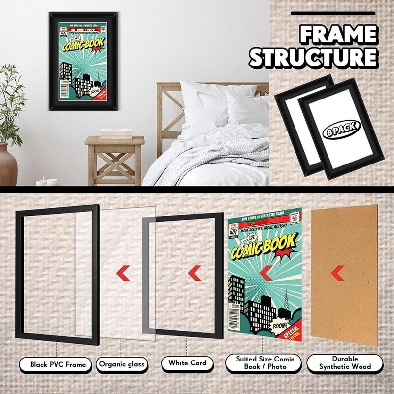 Comic Book Display Frames Set 8 Pieces Wall Mount Table Decor Holder Storage New