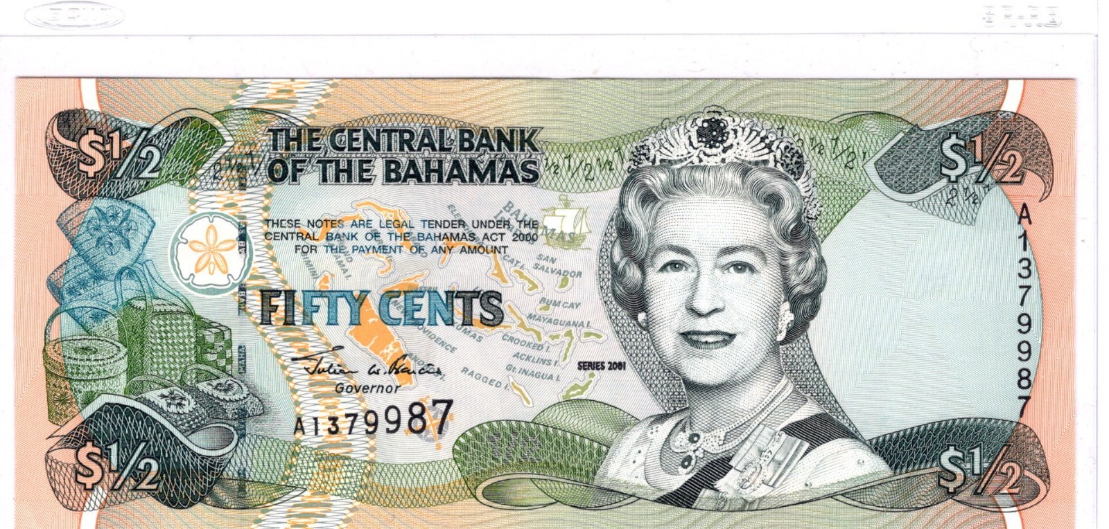 Bahamas 1/2 Dollar 2001 Queen Elizabeth - UNC A1379987