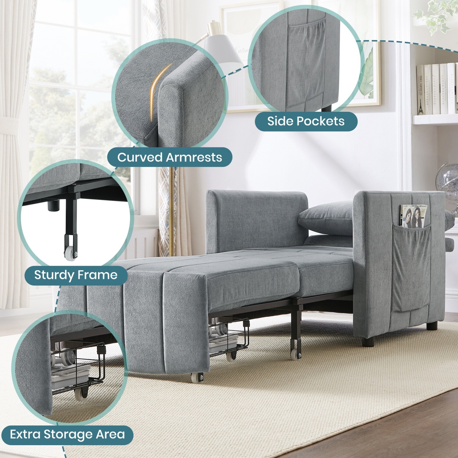 Convertible Sleeper Sofa Bed Single Sofa Bed Folding Sofa Bed w/ Pull Out Bed
