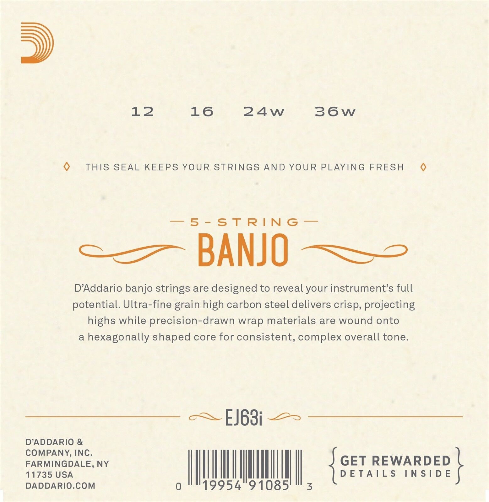 D'Addario Irish Tenor Banjo Strings EJ63i Medium Loop End