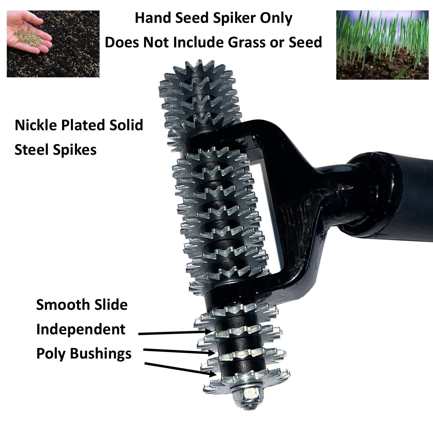 Keyfit Tools Hand Seeder Spiker Tool Grass Seed for Small Black & Silver