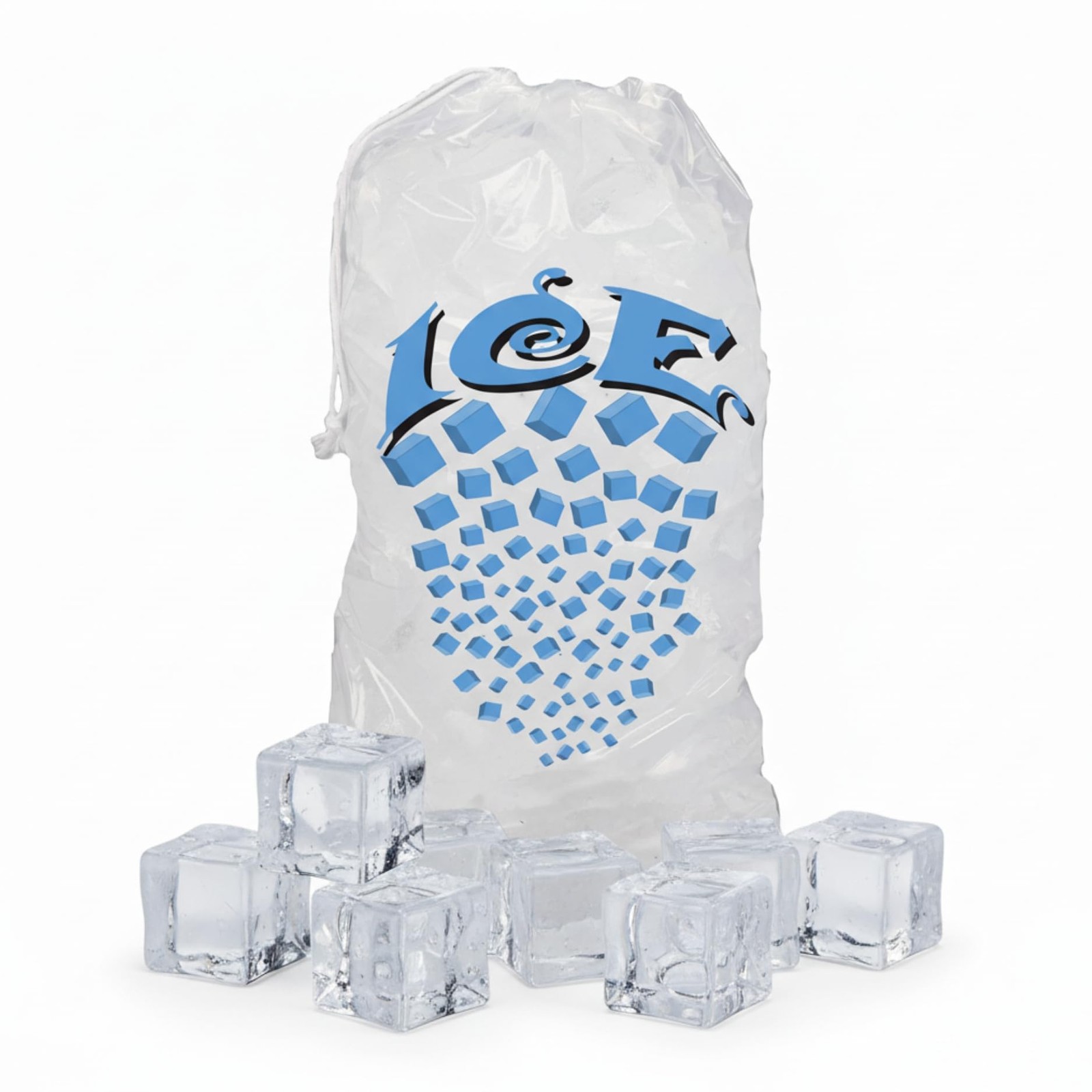 Concession Essentials Ice Bags with Drawstring, 5 lb Capacity, Cotton String ...