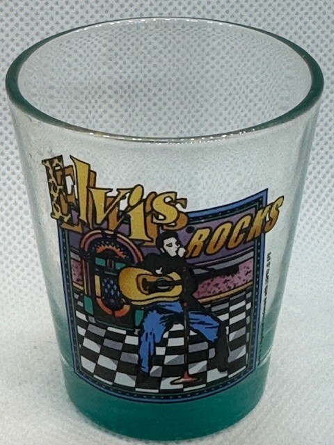 Elvis Rocks Clear Green Bottom Shot Glass
