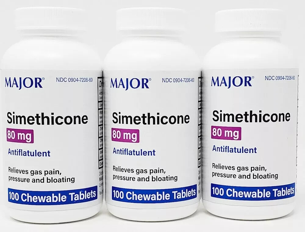 Major Simethicone 80mg - 100 Chewable Mint Tablets for Gas | Exp 7-2026 (3 Pack)