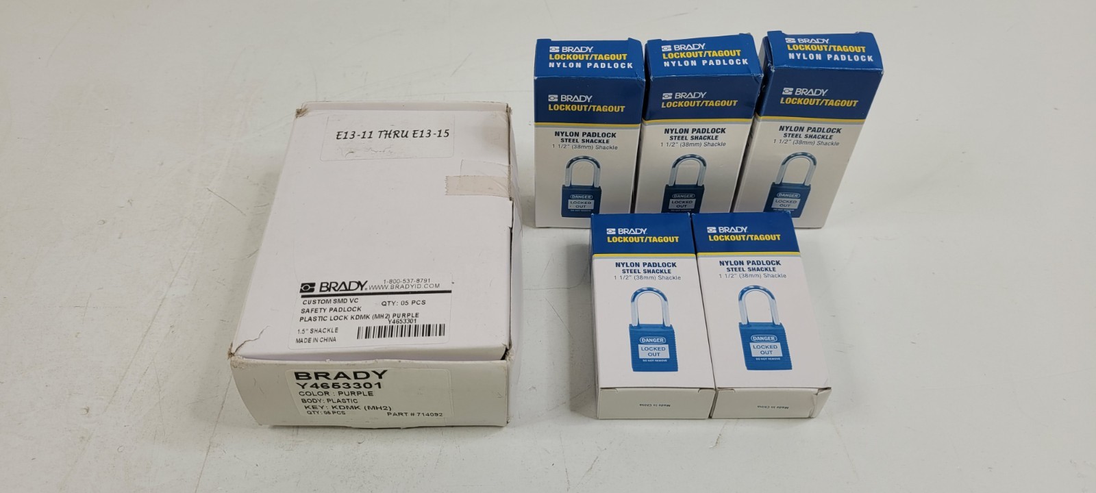 (QTY. 5) Lock Out Tag Out Brady Custom Safety Padlock 1.5" W Y4653301 Purple