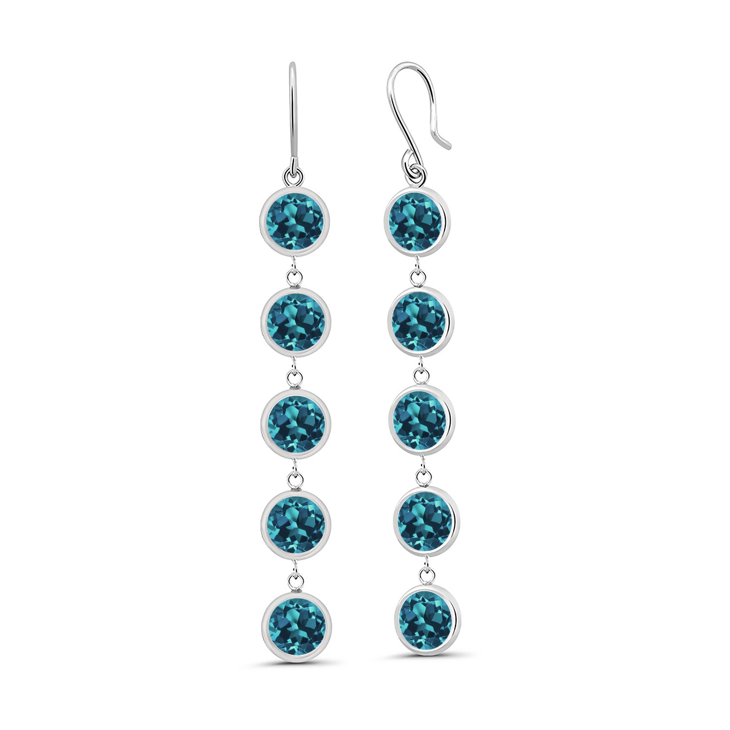 11.00 Cttw  London Blue Topaz 925 Sterling Silver 5-Stone Drop Dangle Earrings