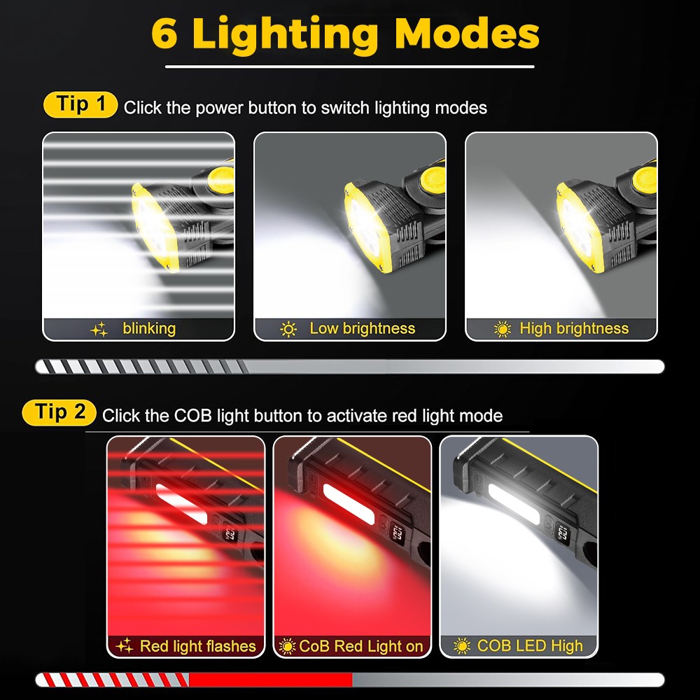 Rechargeable LED Work Light Mechanic Flashlight Lamp Magnetic Base Super Bright