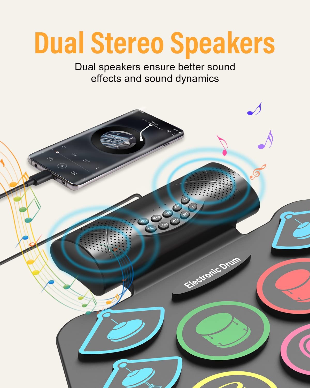 9 Pad Electronic Drum Set, Roll Up Portable Drum Pad Kit with MIDI Bluetooth,...