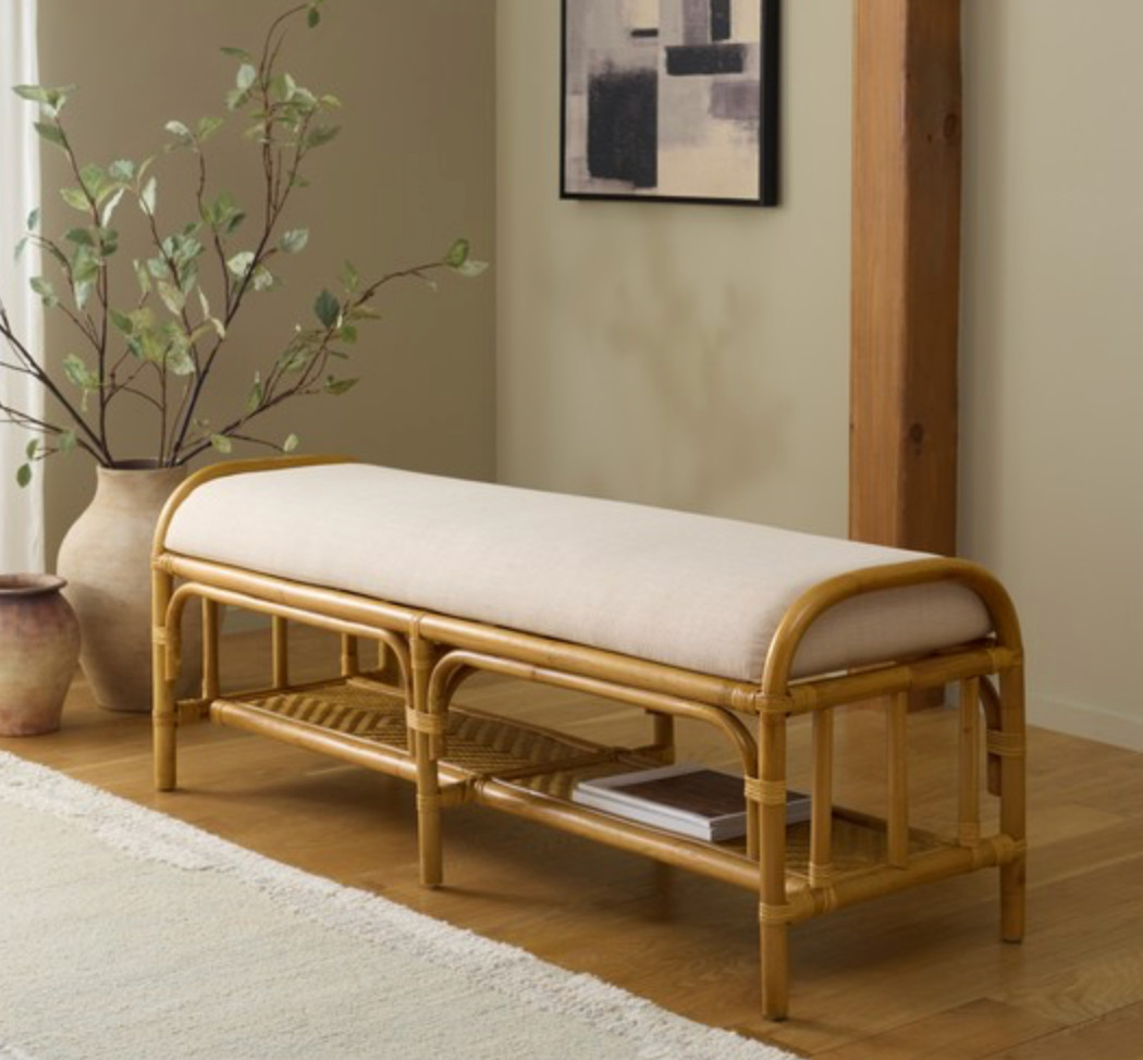 NEW Serena Anthropologie Style French Coastal Organic Bench Settee Ottoman