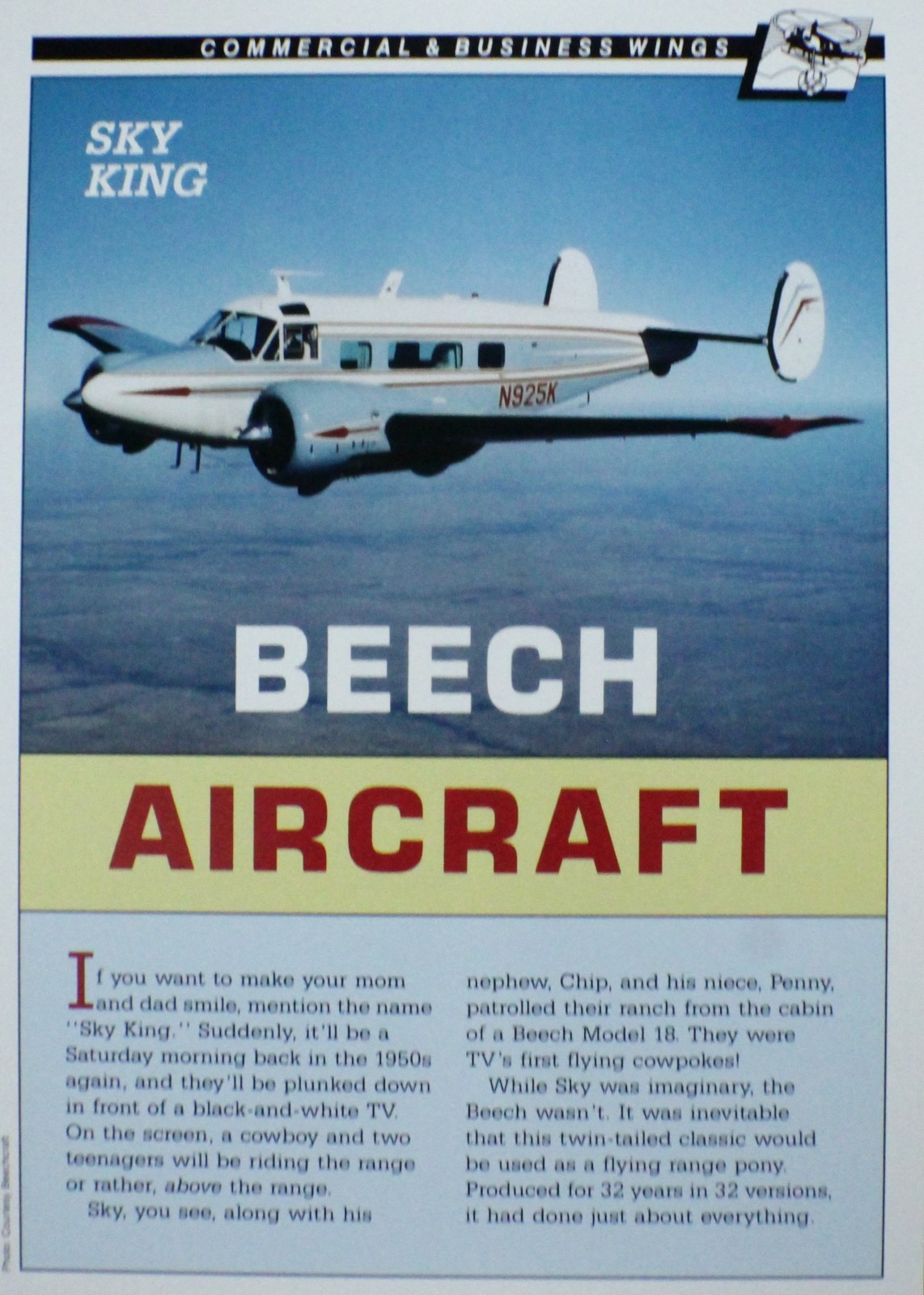 Beech Picture Aircraft Pamphlet Info Sheet Wall Art Out of Print Decor