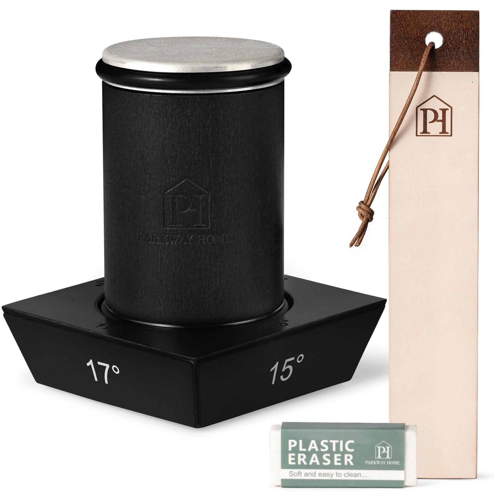 Black Roller Sharpener for Knives with Leather Strop - Knife Sharpener Kit wi...