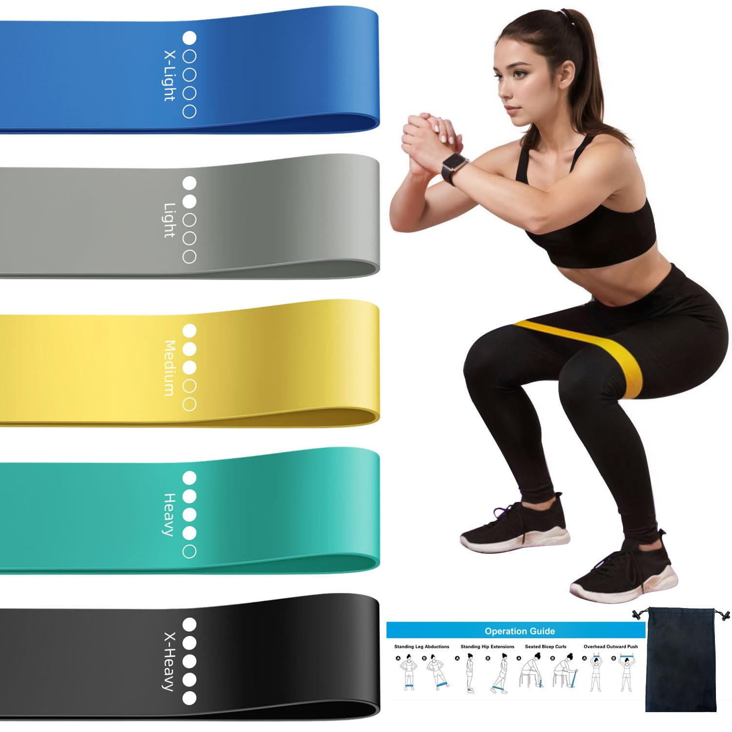 Colorful Resistance Bands Set 5 Elastic Bands 40 LBS for Home Workouts