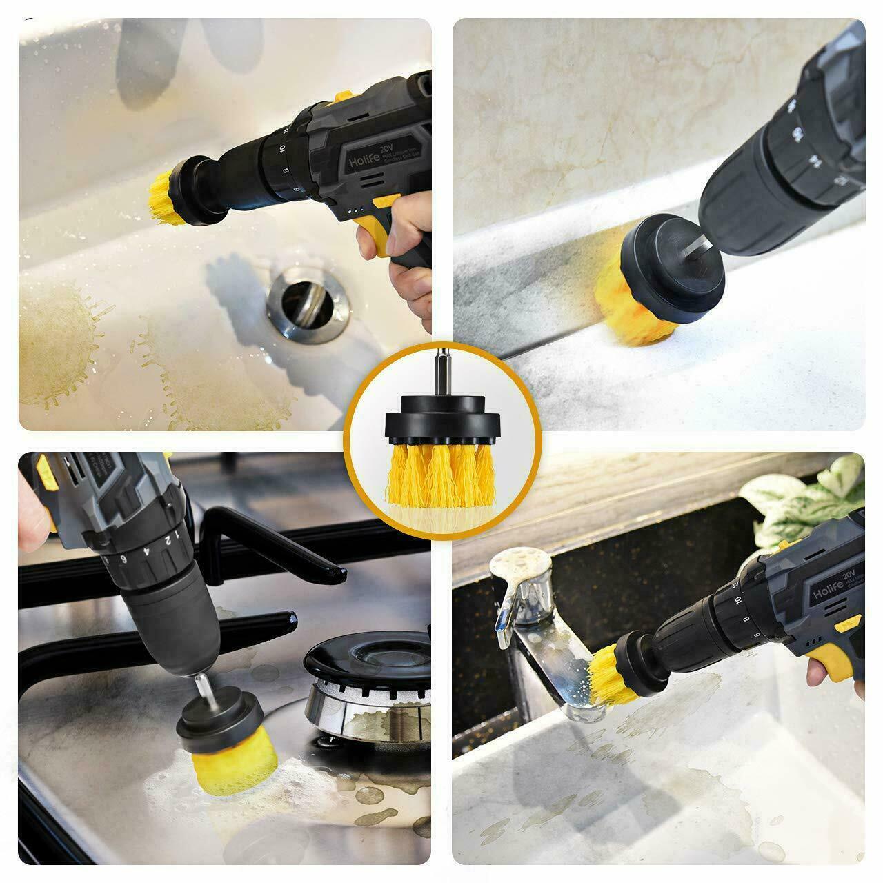 3 Piece Drill Brush Attachment Set Scrub Brush Power Scrubber Drill Cleaning Kit