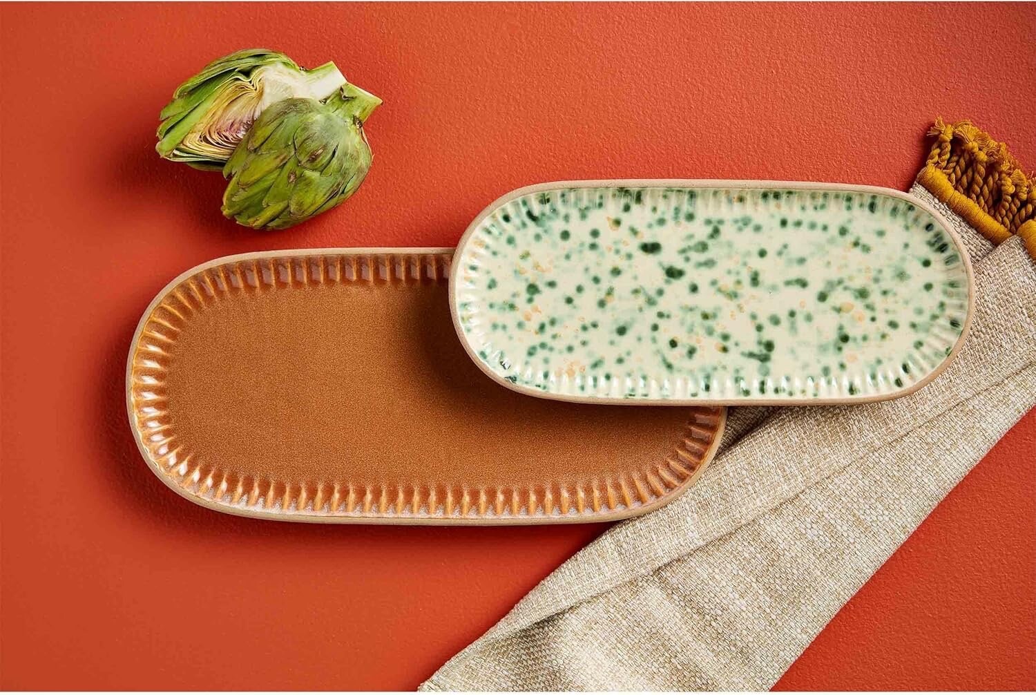 Splatter Nested Platters, small 6" x 14" | large 7 3/4" x 16" Brown - NIB