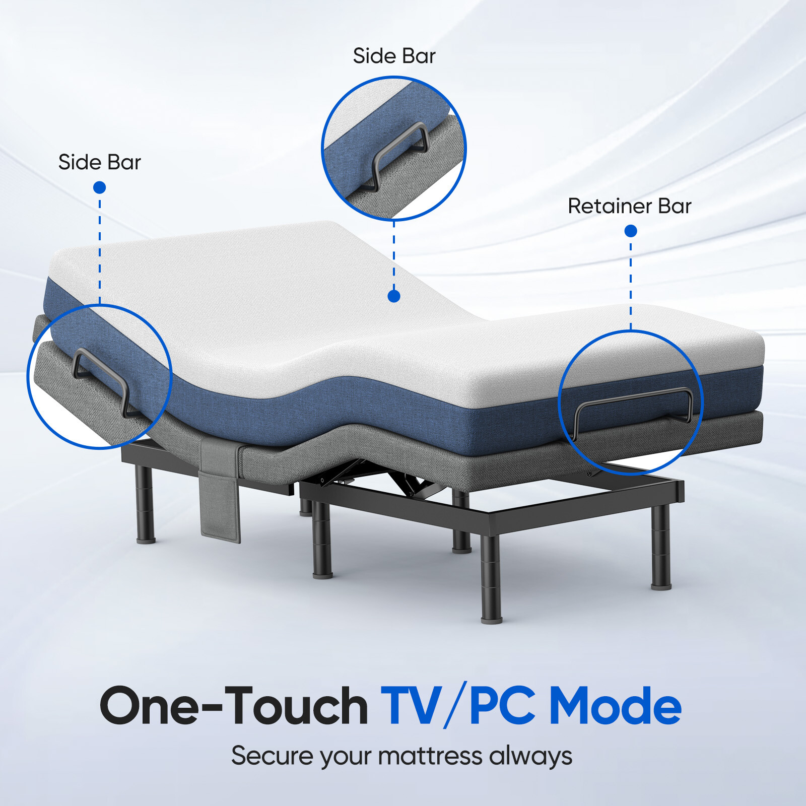 Upgraded Adjustable Bed Frame Base With Massage Backlit Remote 1000LB TXL King