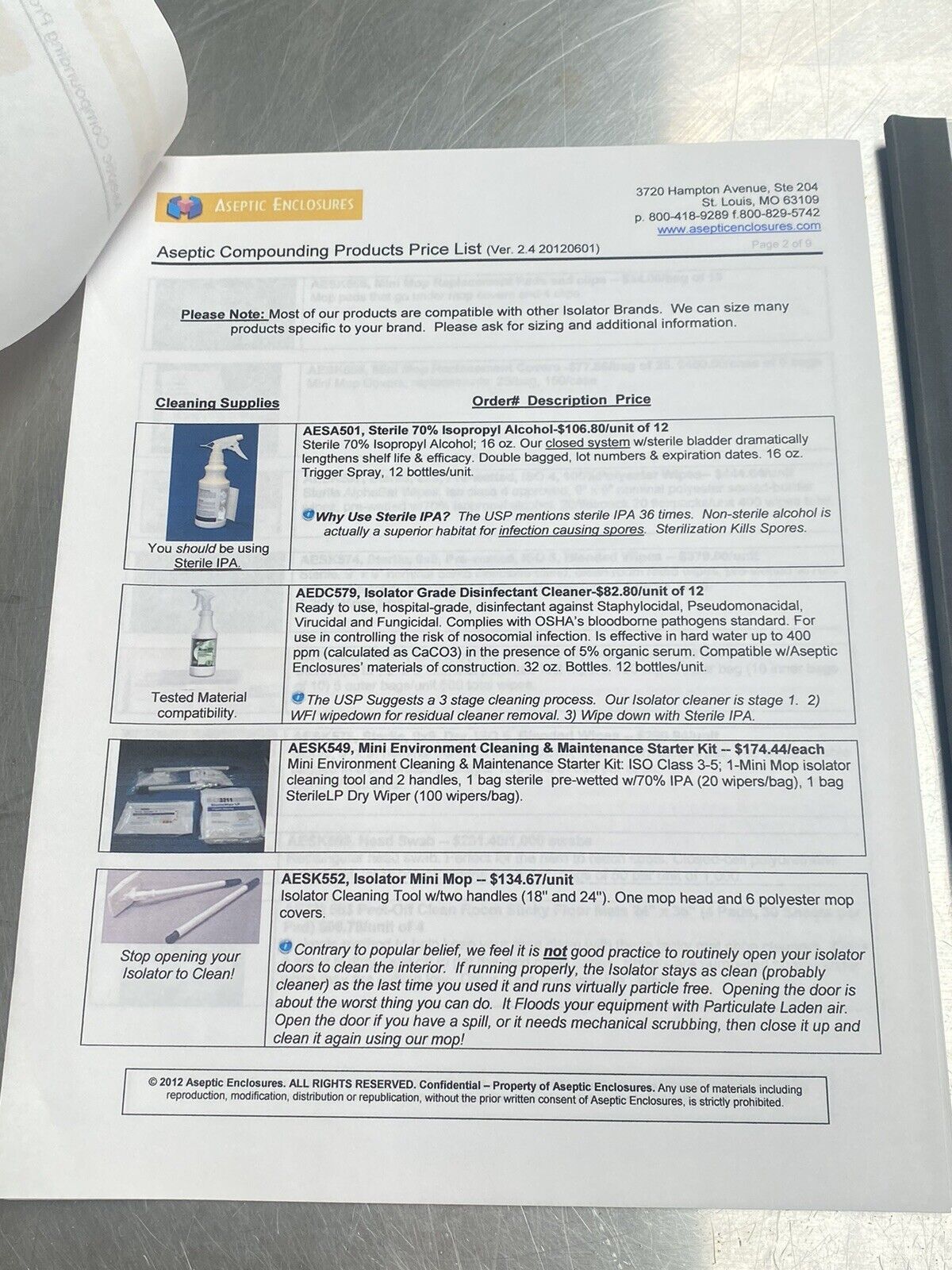 Aseptic Enclosures - Users Manual / Instructions Book