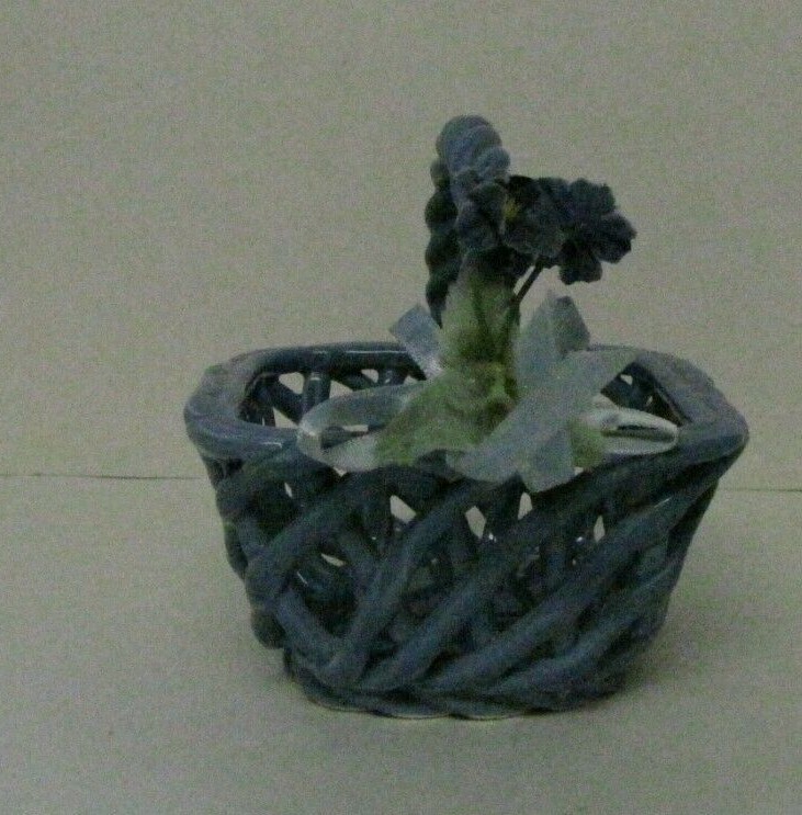 Open Weave Square Ceramic Basket With Twisted Handle Blue 4" Tall