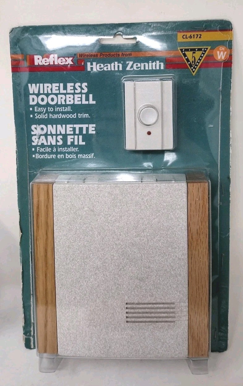 New Reflex Heath Zenith Wireless Ding Dong Battery Door Chime Wood Trim