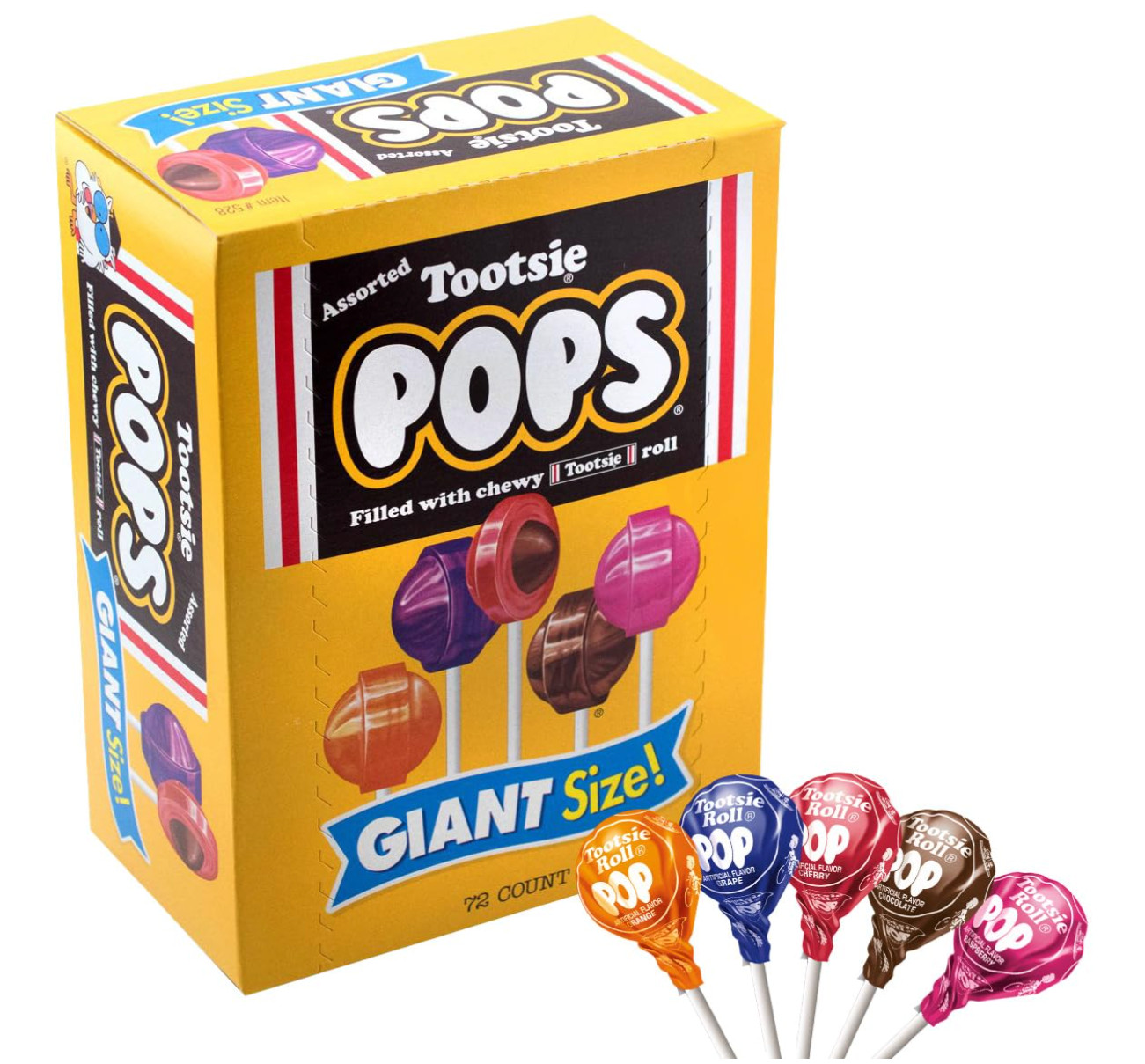 Tootsie Pops Giant Size 3.82lb - 72 Count Assorted Flavors Candy Lollipops