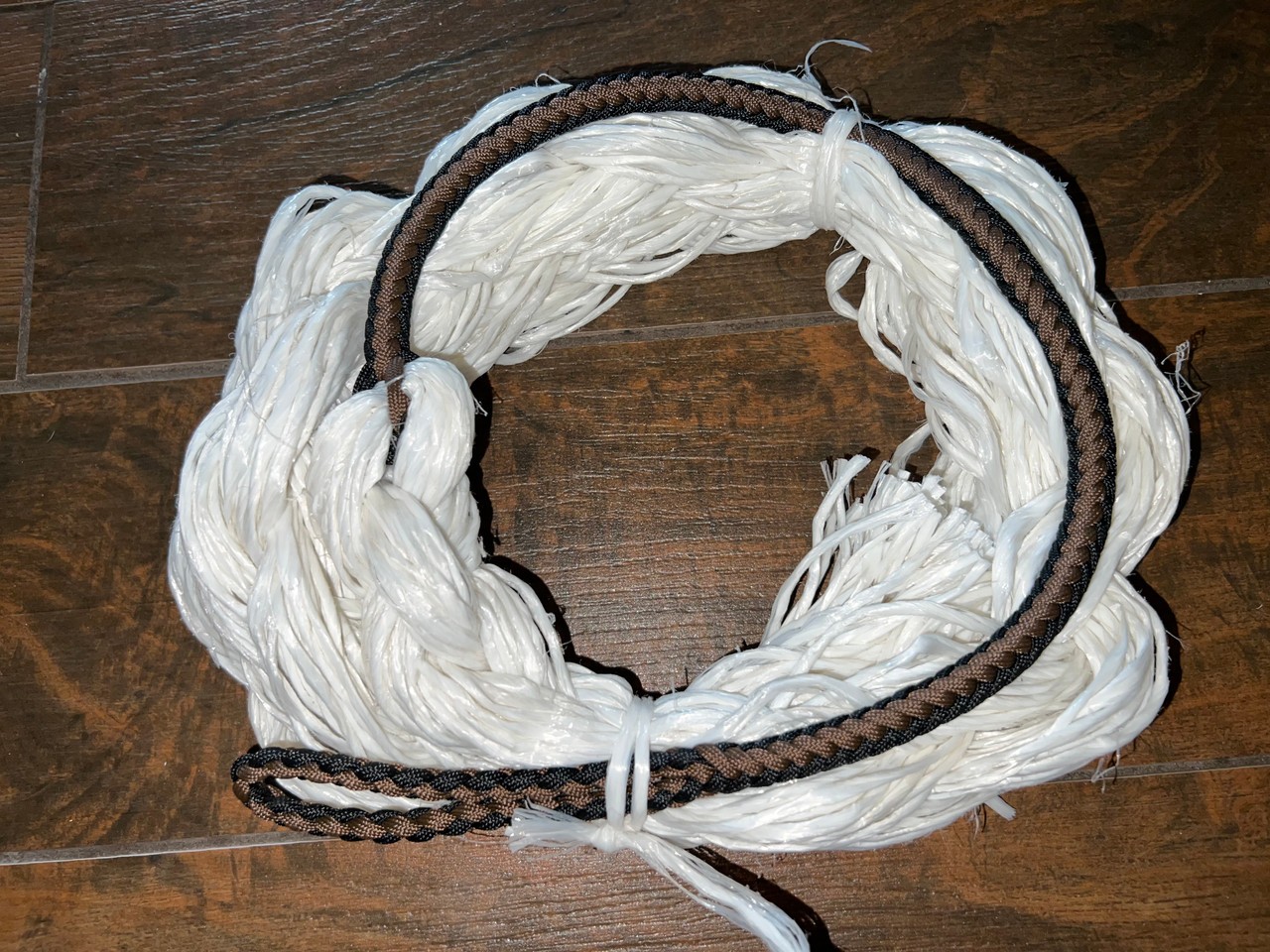 Adult White Poly Saddle Bronc Rein Black & Brown Paracord 6ft