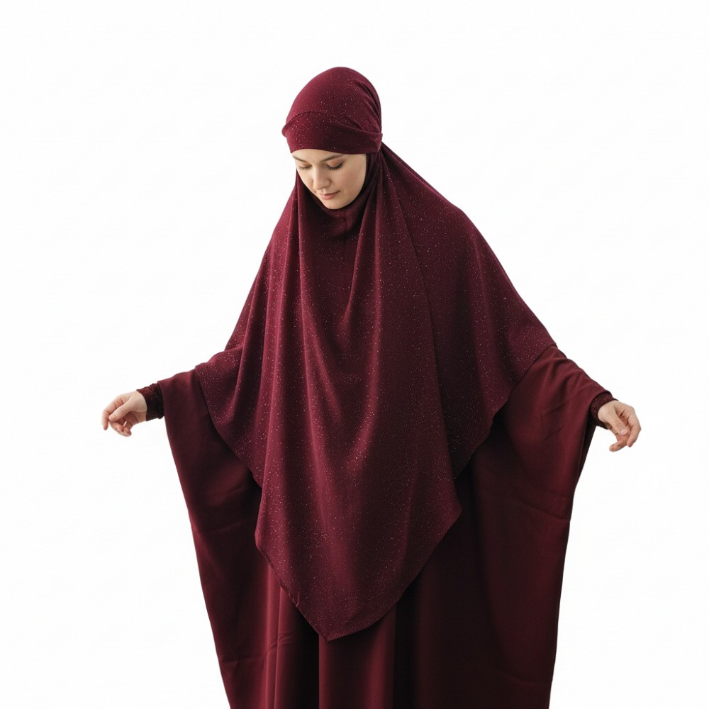 Solid Color Prayer Khimar Women Hijab Large Overhead Headscarf Ruffles One Piece