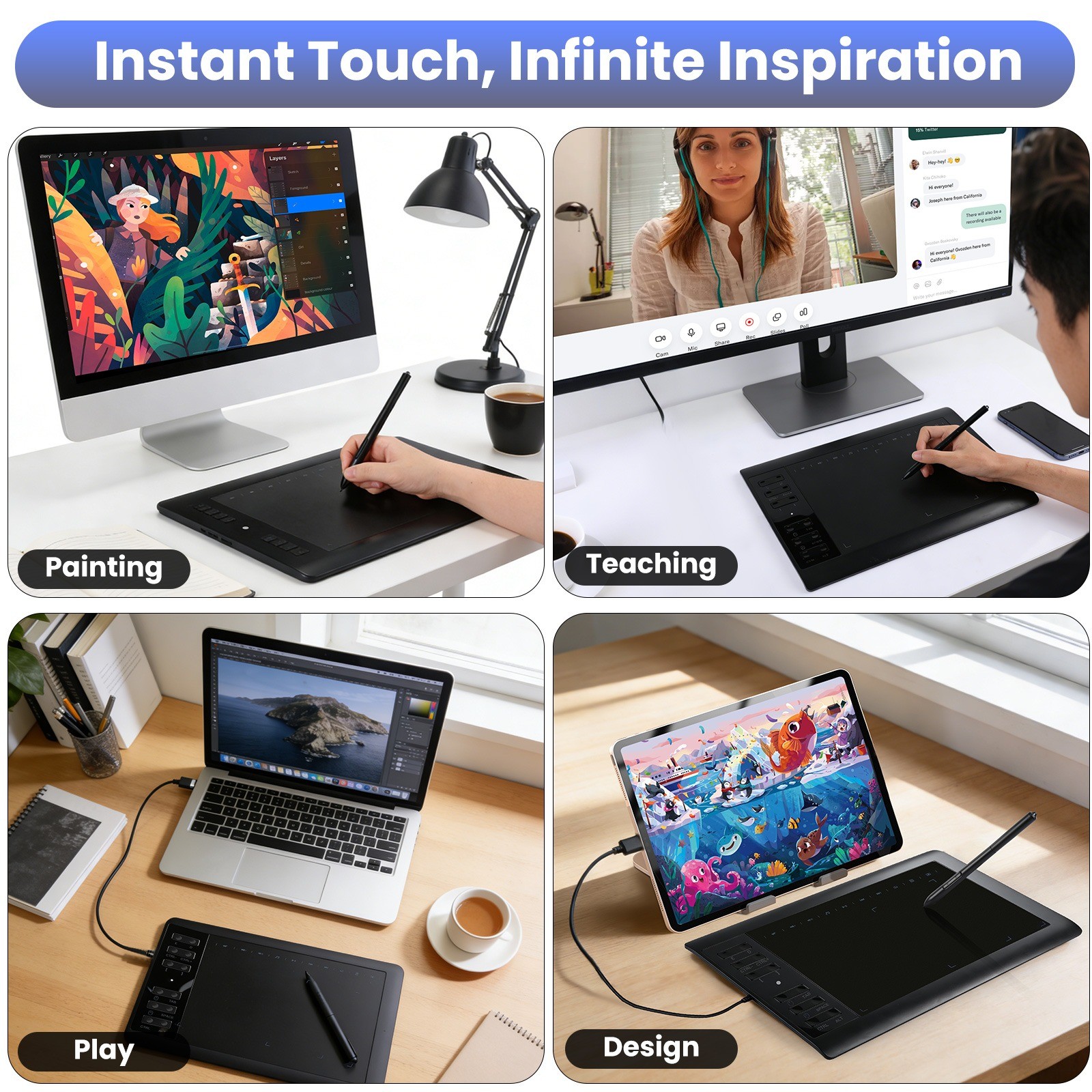 Digital Drawing Tablet with 10×6 Inch Large Active Area Screen, Graphics tablet,