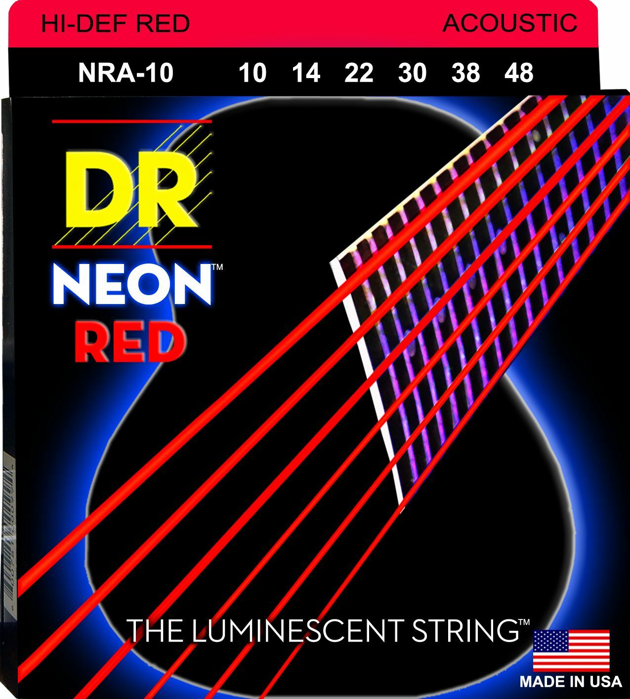 DR NRA-10 Neon Red Acoustic Guitar Strings gauges 10-48