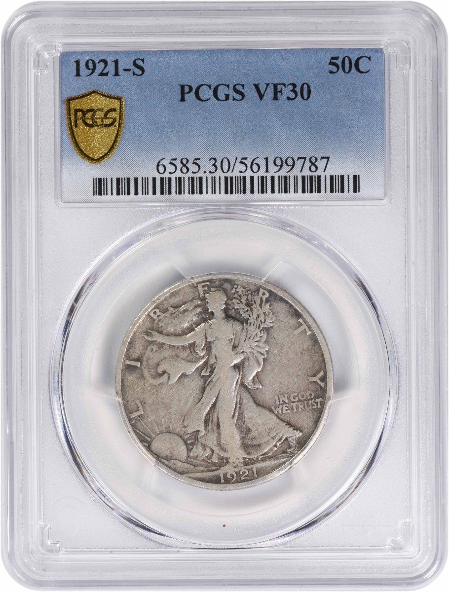 1921-S Walking Liberty Silver Half Dollar VF30 PCGS