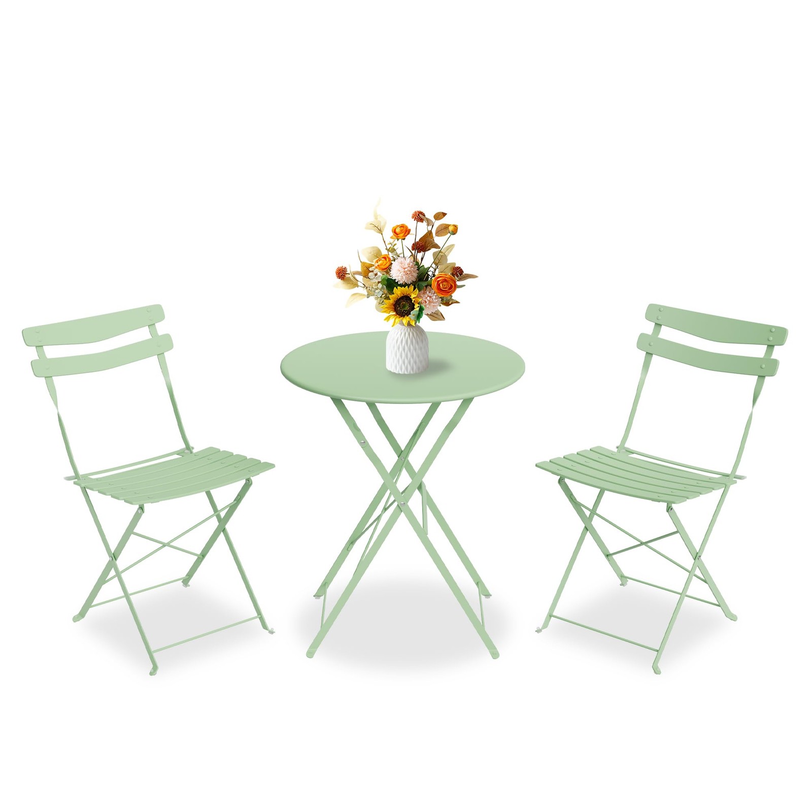 3PCS Folding Bistro Set Outdoor Patio Bistro Table & 2 Chair Set for Balcony
