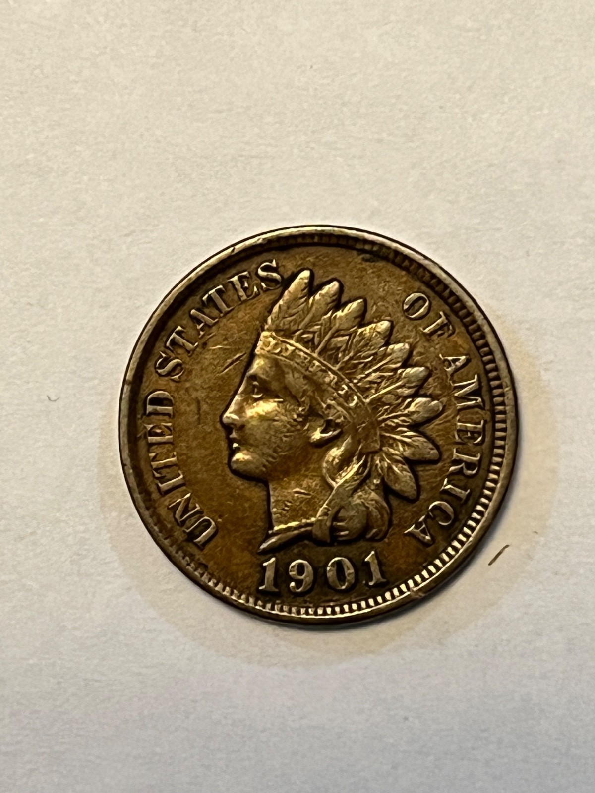 ~~~ 1901 INDIAN HEAD PENNY COPPER CENT 1C -4 DIAMOND PRESENT