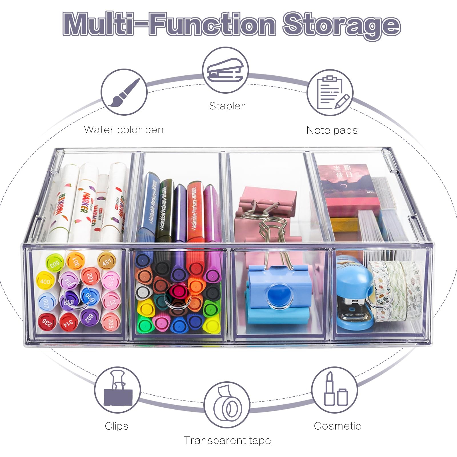 Desk Organizer with 4 Drawers, Stackable Desktop Storage Box with Removable D...