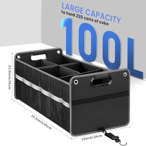 Car Trunk Organizer, Car Storage Organizer, Collapsible Multi 100L Black