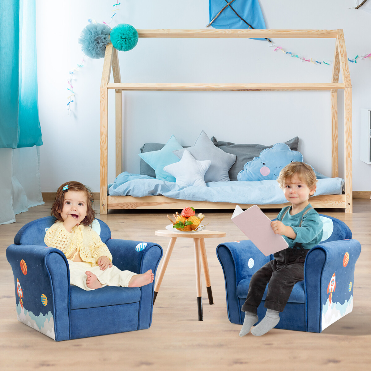 Kids Astronaut Sofa Children Armrest Couch Upholstered Chair Toddler Furniture