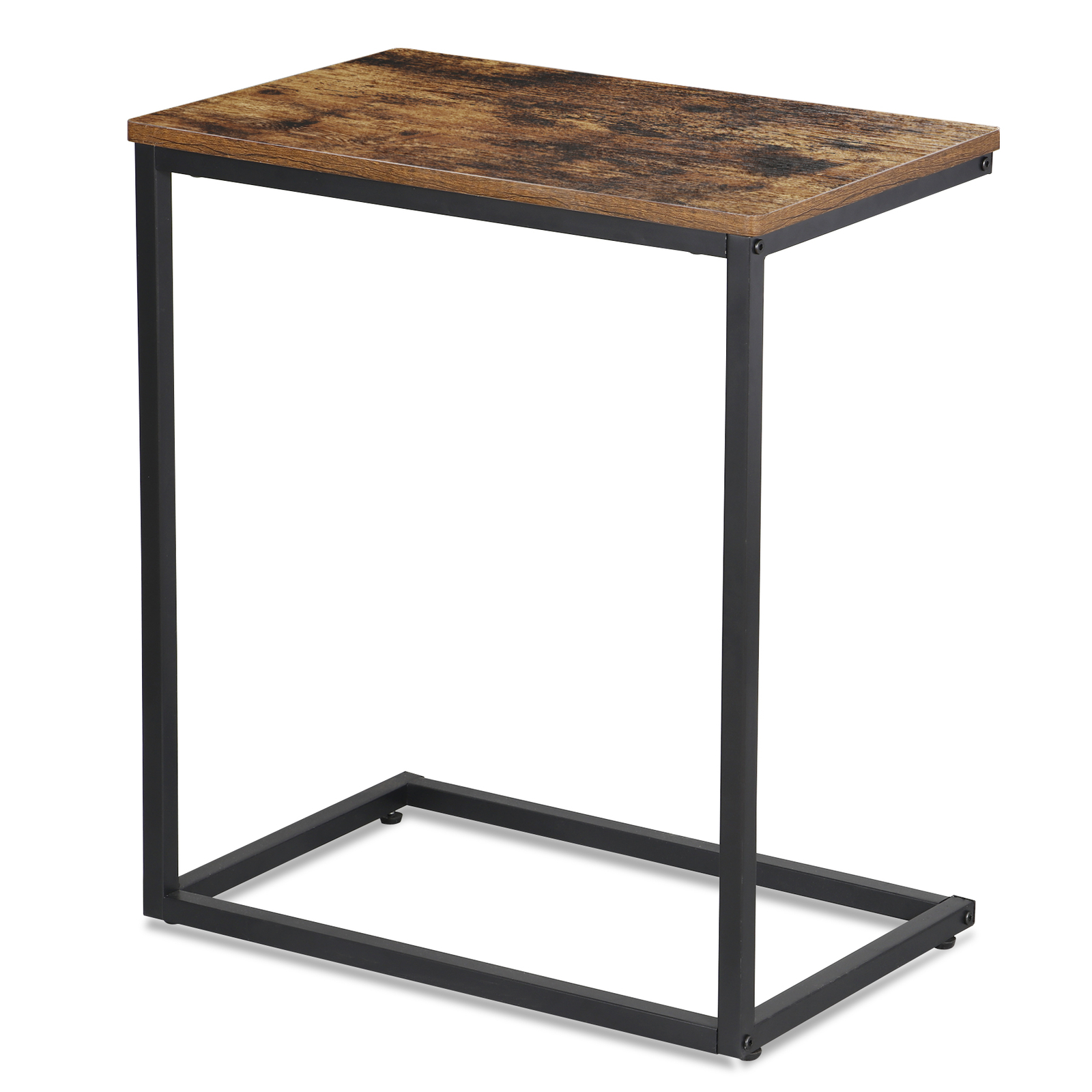 C Shaped End Table 2PCS Rustic Brown Side Table Bedside Table with Metal Frame