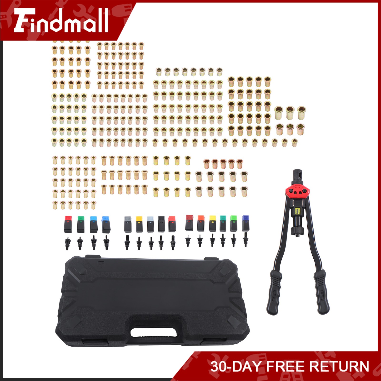 Findmall 16'' Rivet Nut Tool Kit 15PCS Metric & SAE Mandrels 300PCS Rivet Nuts