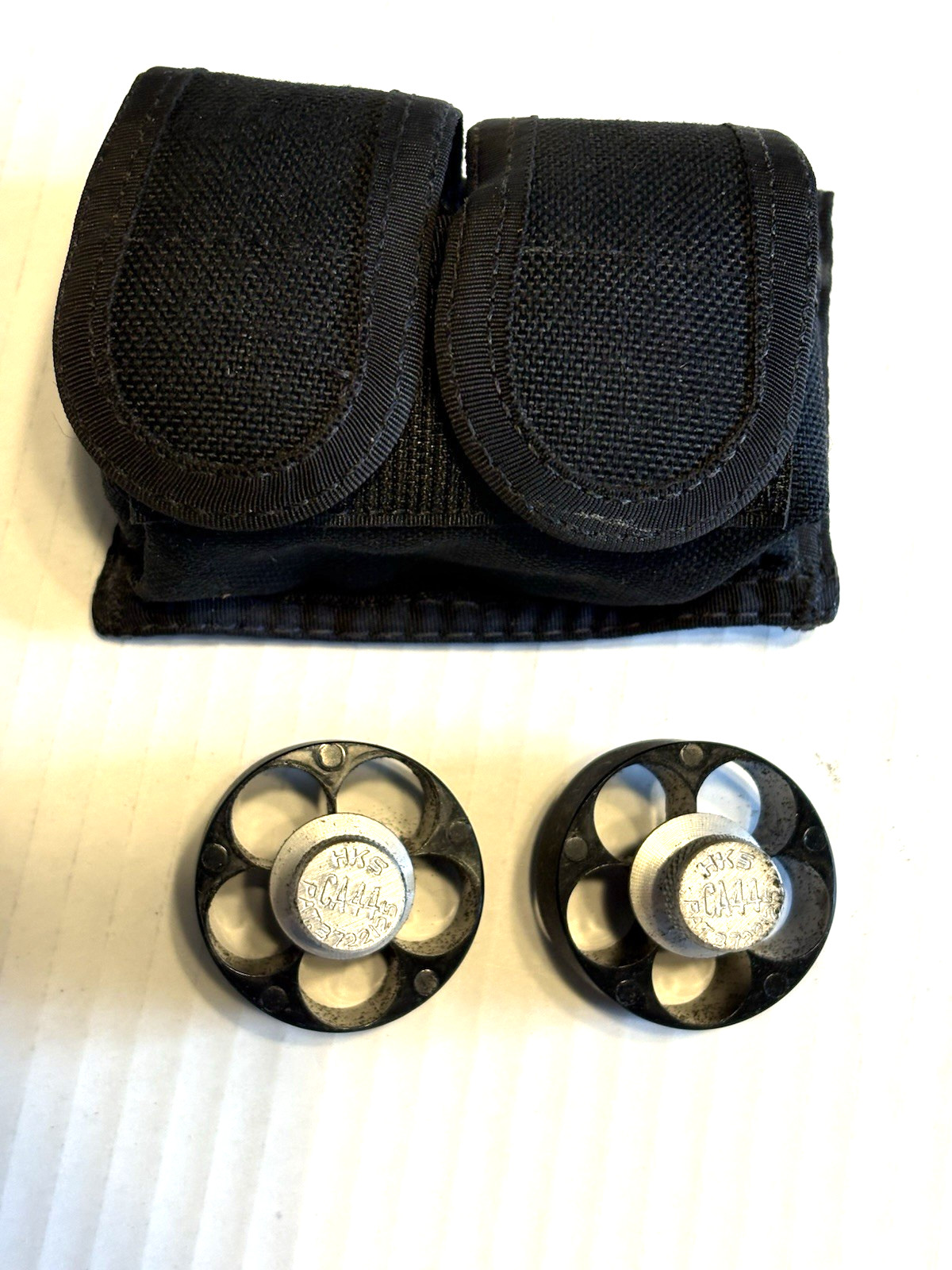 Set of 2- HKS CA44 Speedloaders With Uncle Mikes Canvas Belt Pouch .44mag
