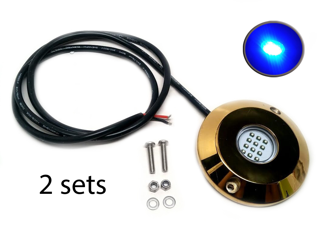 Pactrade Marine 2SETS Blue Cree LED Underwater SS316 Gold Housing Surface Mount