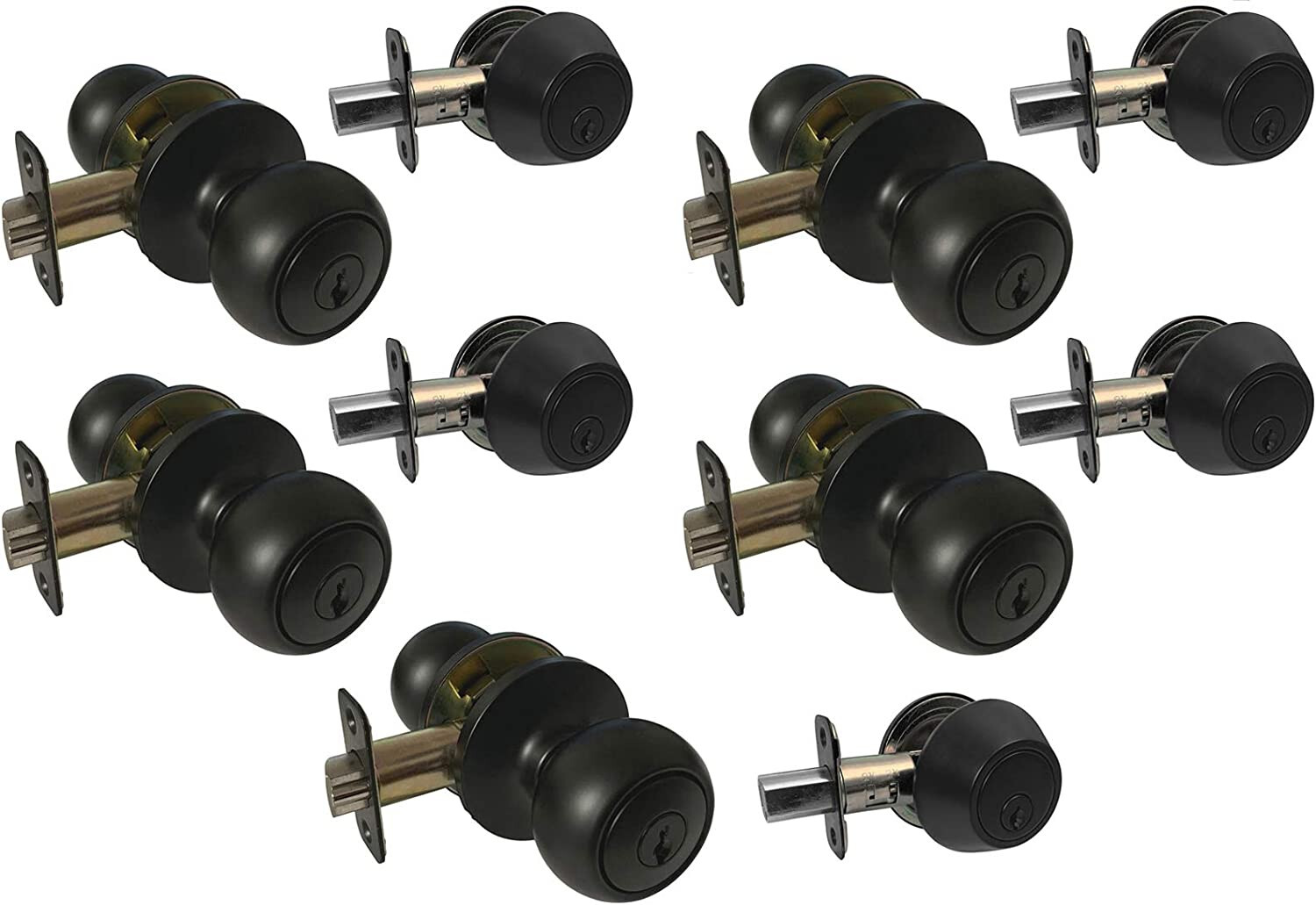 5 Entry Entrance w Deadbolt  Black Door Lock Locks Knob round knobs Same Keyed
