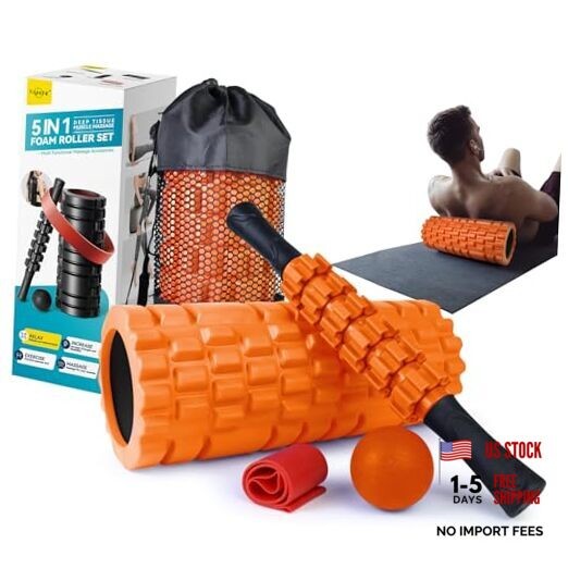 5 in 1 Foam Roller Set for Deep Tissue Muscle Massage, Trigger Orange Black
