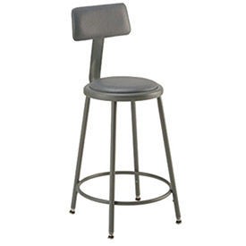 Vinyl Upholstered Steel Shop Stool With Padded Back Rest 18-27"H